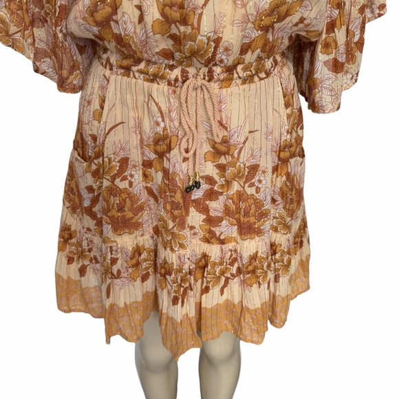 SPELL coco lei flutter sleeve playdress caramel Metallic floral mini dress small - Picture 9 of 12